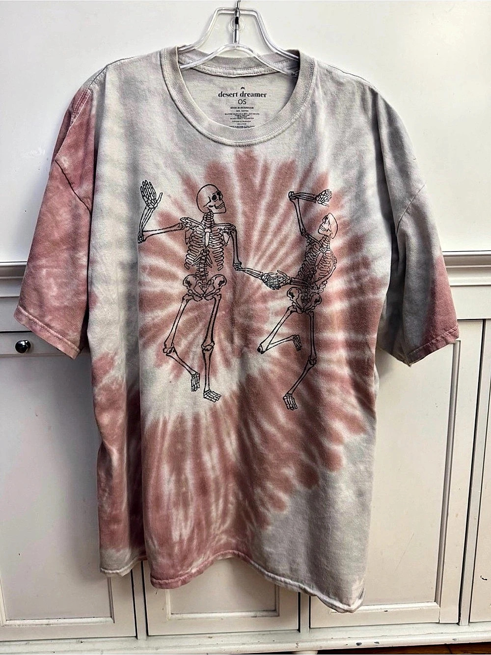desert dreamer Dancing Skeletons Tie-Dye Oversized Graphic Tee Graphic Tee Gray